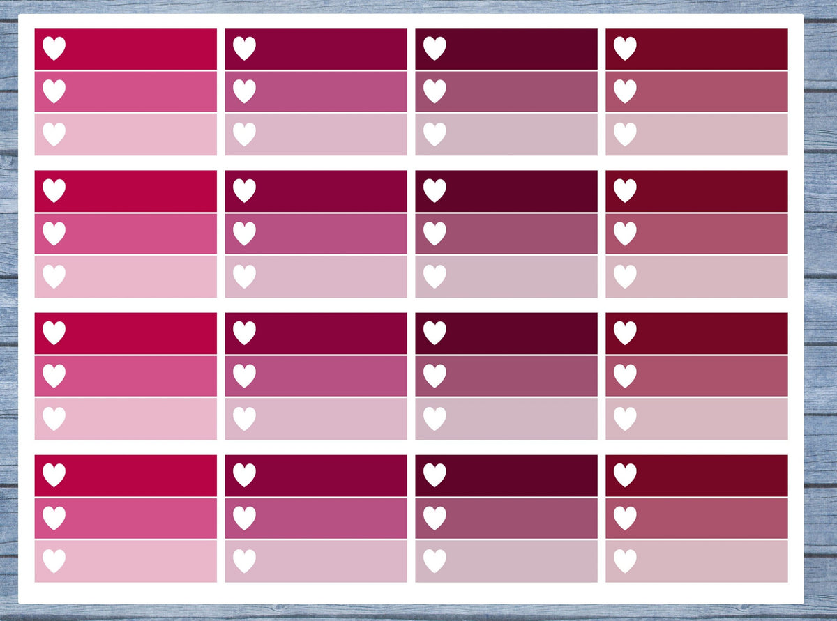 Half Box Planner Stickers, Ombre Half Box Planner Stickers, Planner Stickers, Ombre Heart Stickers, Personal Planner Stickers 015