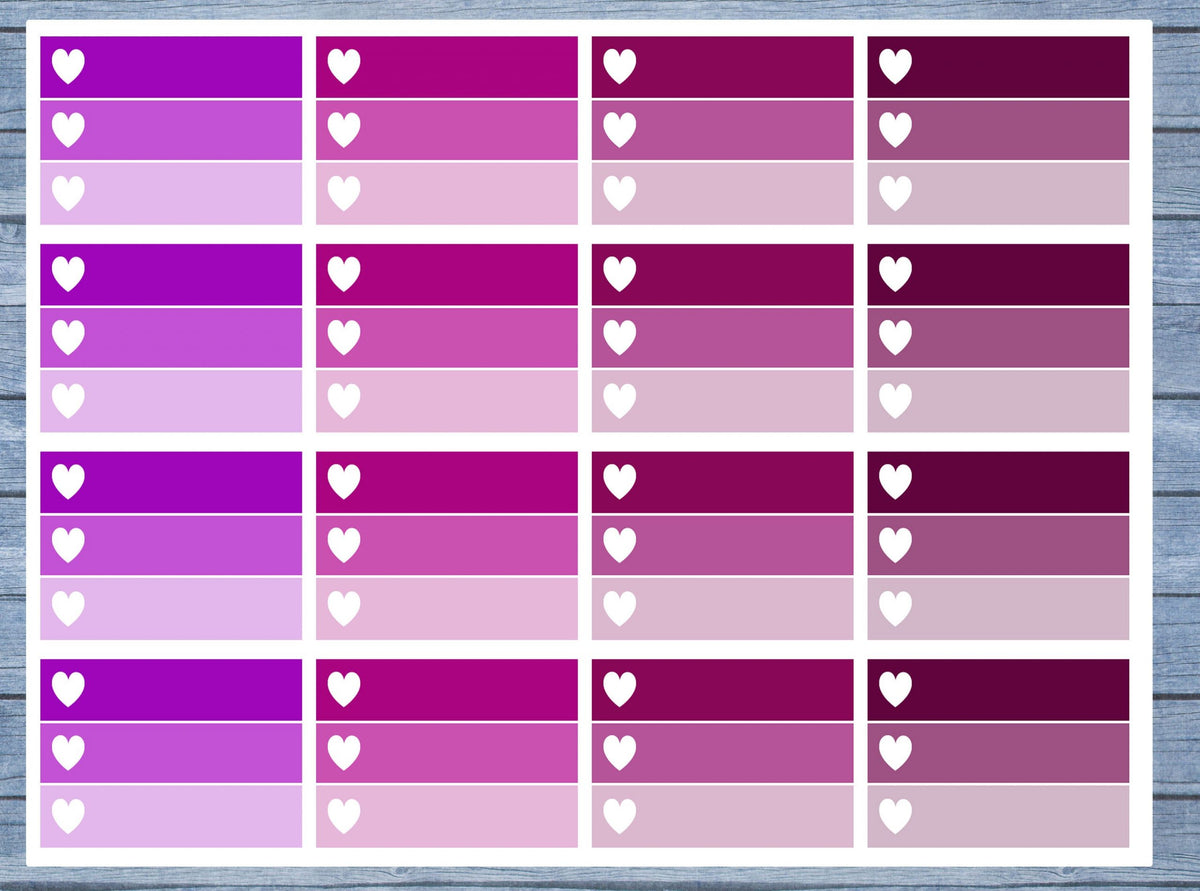 Half Box Planner Stickers, Ombre Half Box Planner Stickers, Planner Stickers, Ombre Heart Stickers, Personal Planner Stickers 017