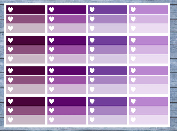 Half Box Planner Stickers, Ombre Half Box Planner Stickers, Planner Stickers, Ombre Heart Stickers, Personal Planner Stickers 018