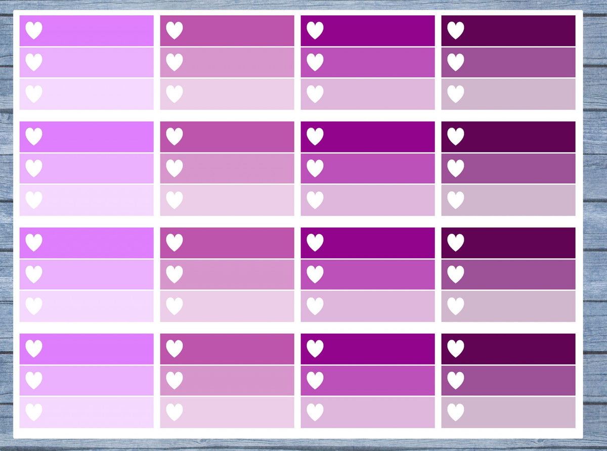 Half Box Planner Stickers, Ombre Half Box Planner Stickers, Planner Stickers, Ombre Heart Stickers, Personal Planner Stickers 019