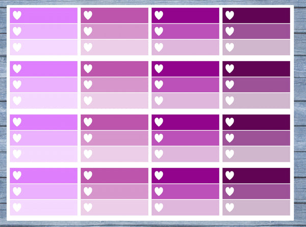 Half Box Planner Stickers, Ombre Half Box Planner Stickers, Planner Stickers, Ombre Heart Stickers, Personal Planner Stickers 019