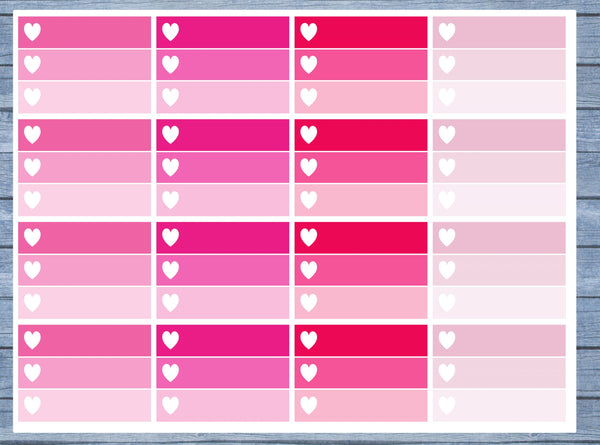 Half Box Planner Stickers, Ombre Half Box Planner Stickers, Planner Stickers, Ombre Heart Stickers, Personal Planner Stickers 020