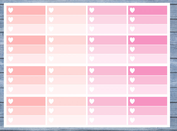 Half Box Planner Stickers, Ombre Half Box Planner Stickers, Planner Stickers, Ombre Heart Stickers, Personal Planner Stickers 021