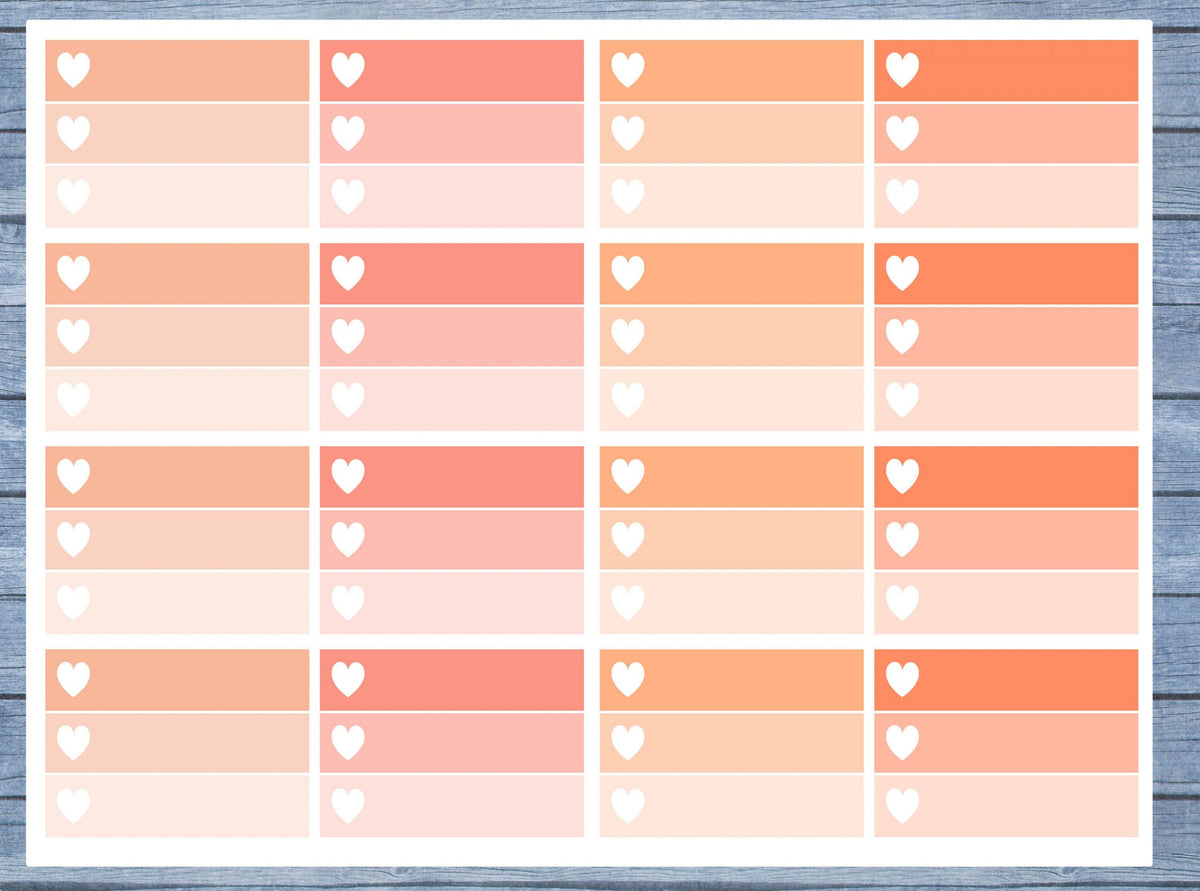 Half Box Planner Stickers, Ombre Half Box Planner Stickers, Planner Stickers, Ombre Heart Stickers, Personal Planner Stickers 023