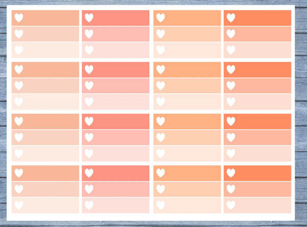 Half Box Planner Stickers, Ombre Half Box Planner Stickers, Planner Stickers, Ombre Heart Stickers, Personal Planner Stickers 023