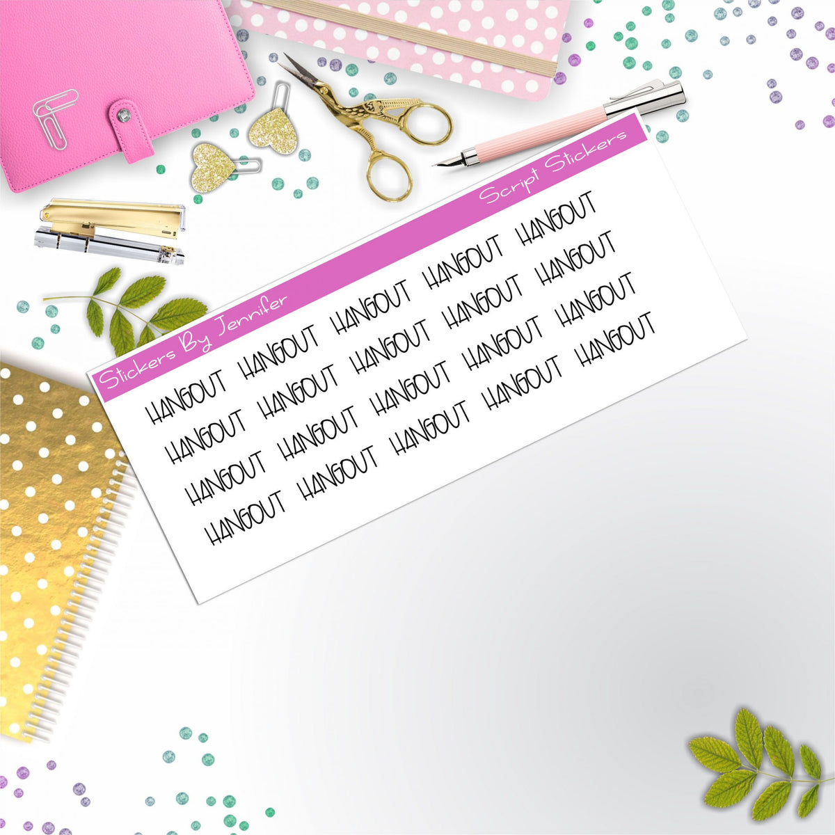 Hangout Script Stickers, Typography Stickers, Planner Stickers
