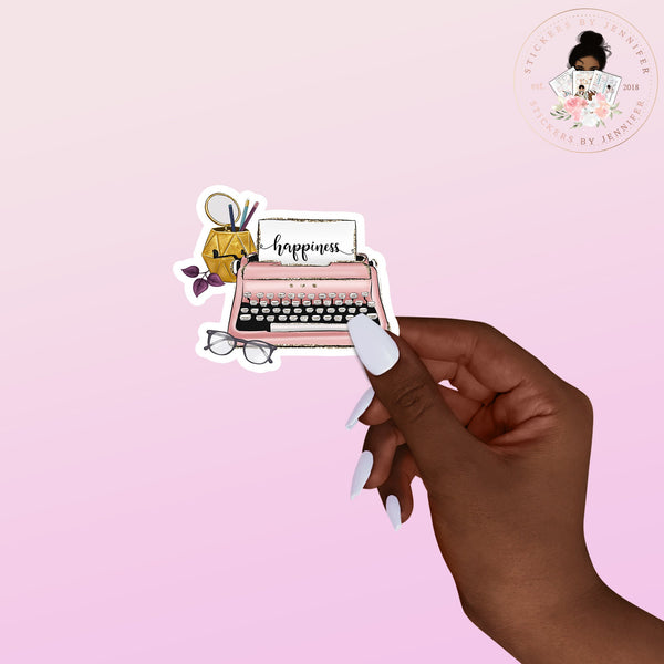 Happiness Typewriter Vinyl Sticker