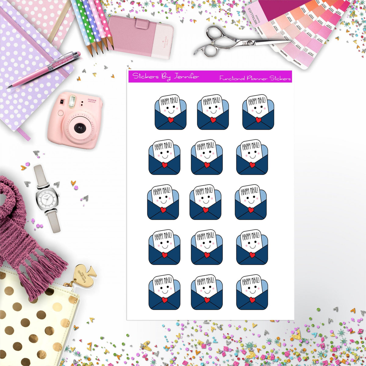 Happy Mail Stickers, Planner Stickers, Journal Stickers, Functional Planner Stickers, Stationary Stickers
