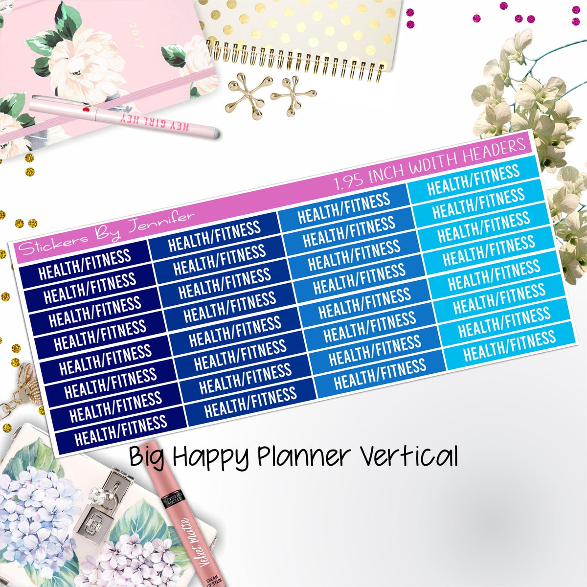Health/Fitness Headers 1.95 inch Width 728 for Big Happy Planner Vertical Planner Stickers