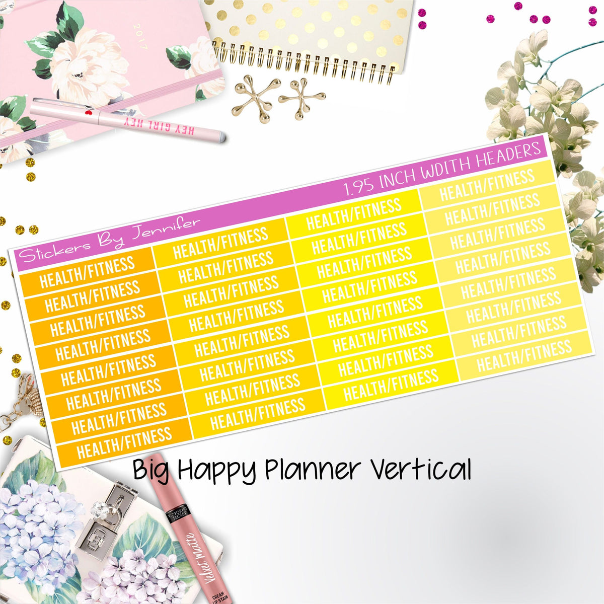 Health/Fitness Headers 1.95 inch Width 736 for Big Happy Planner Vertical Planner Stickers