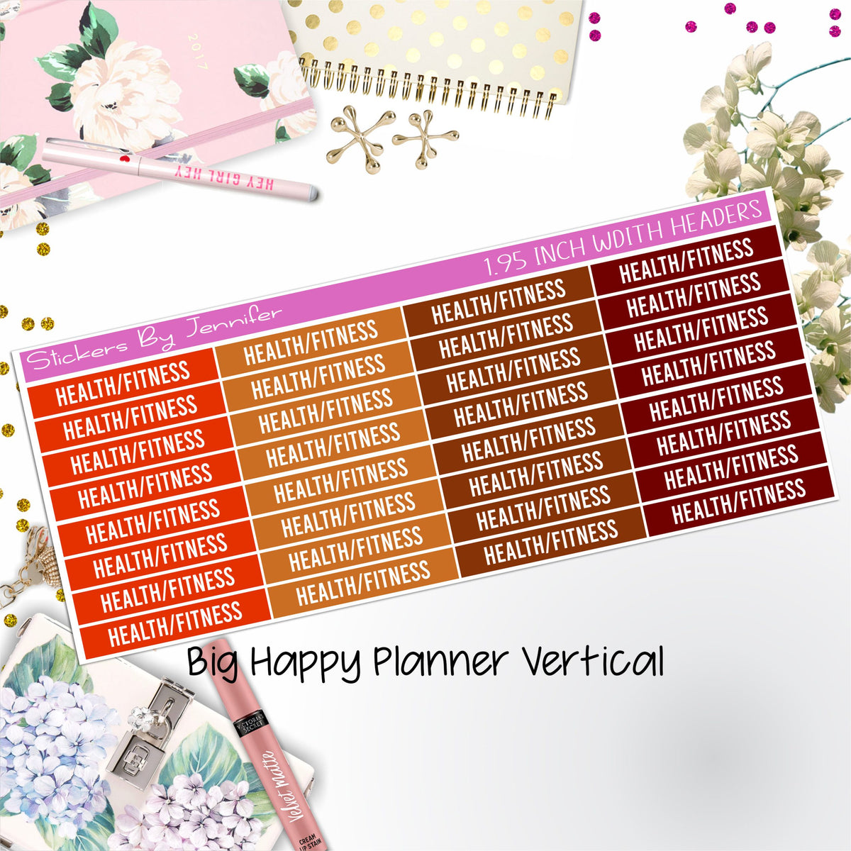Health/Fitness Headers 1.95 inch Width 738 for Big Happy Planner Vertical Planner Stickers