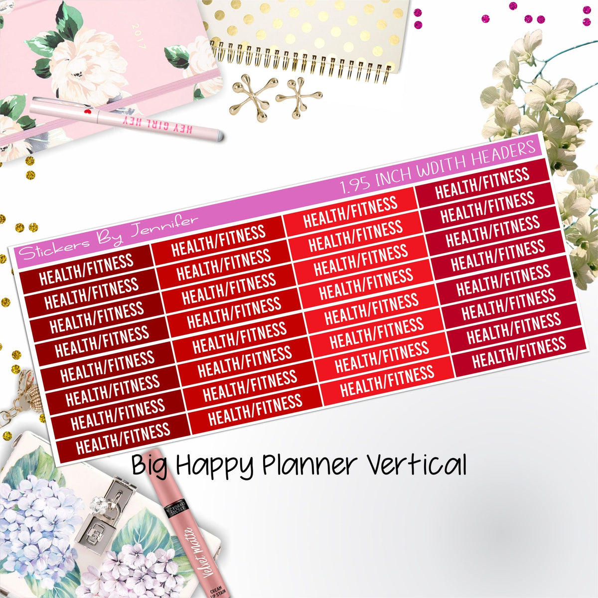 Health/Fitness Headers 1.95 inch Width 739 for Big Happy Planner Vertical Planner Stickers