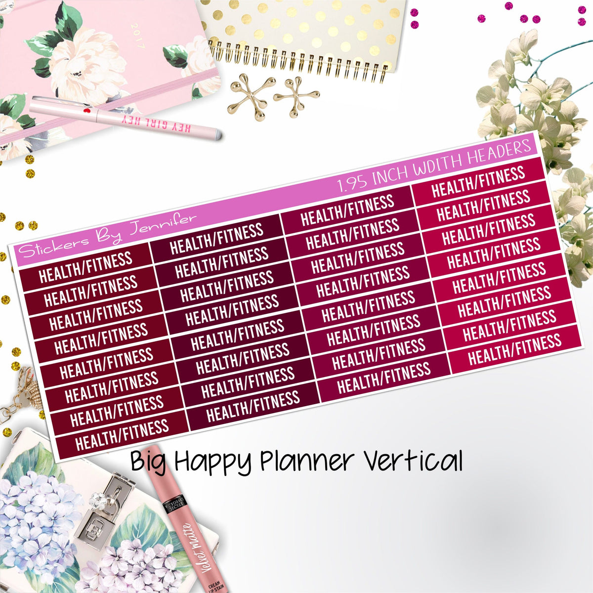 Health/Fitness Headers 1.95 inch Width 740 for Big Happy Planner Vertical Planner Stickers