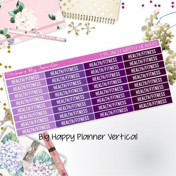 Health/Fitness Headers 1.95 inch Width 742 for Big Happy Planner Vertical Planner Stickers