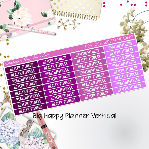 Health/Fitness Headers 1.95 inch Width 743 for Big Happy Planner Vertical Planner Stickers
