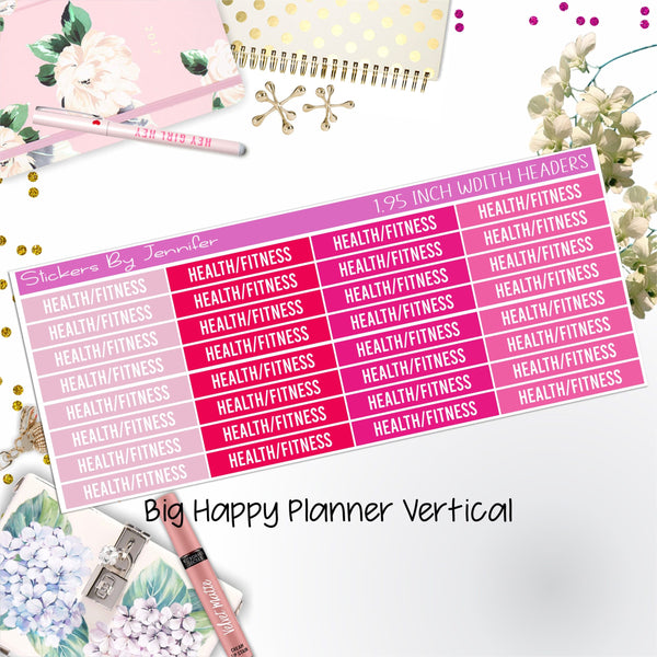 Health/Fitness Headers 1.95 inch Width 744 for Big Happy Planner Vertical Planner Stickers