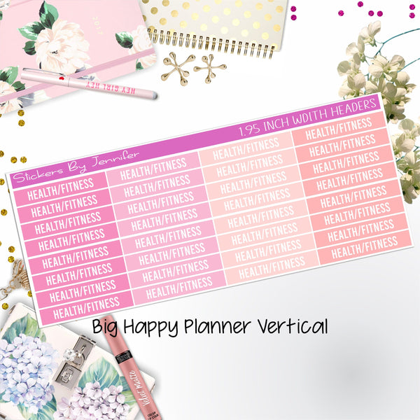 Health/Fitness Headers 1.95 inch Width 745 for Big Happy Planner Vertical Planner Stickers
