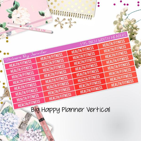 Health/Fitness Headers 1.95 inch Width 746 for Big Happy Planner Vertical Planner Stickers