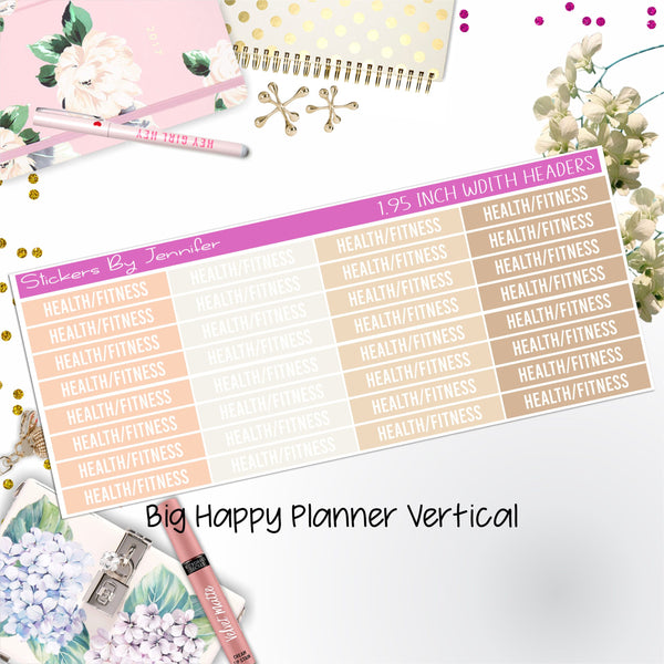 Health/Fitness Headers 1.95 inch Width 749 for Big Happy Planner Vertical Planner Stickers