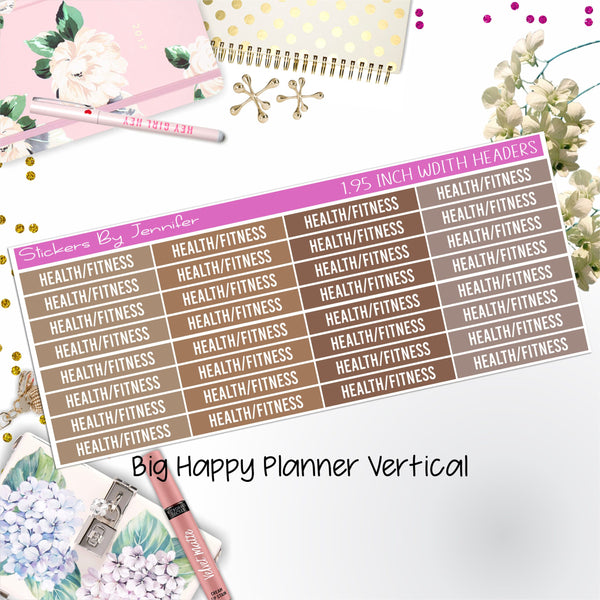 Health/Fitness Headers 1.95 inch Width 750 for Big Happy Planner Vertical Planner Stickers