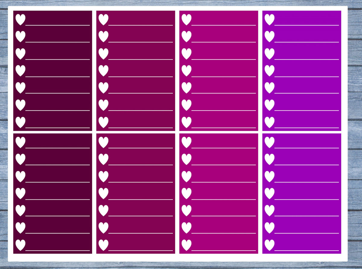 Hearts Lined Full Box Planner Stickers, Full Box Planner Stickers, Functional Planner Stickers, Journal Stickers, Stationary Stickers,