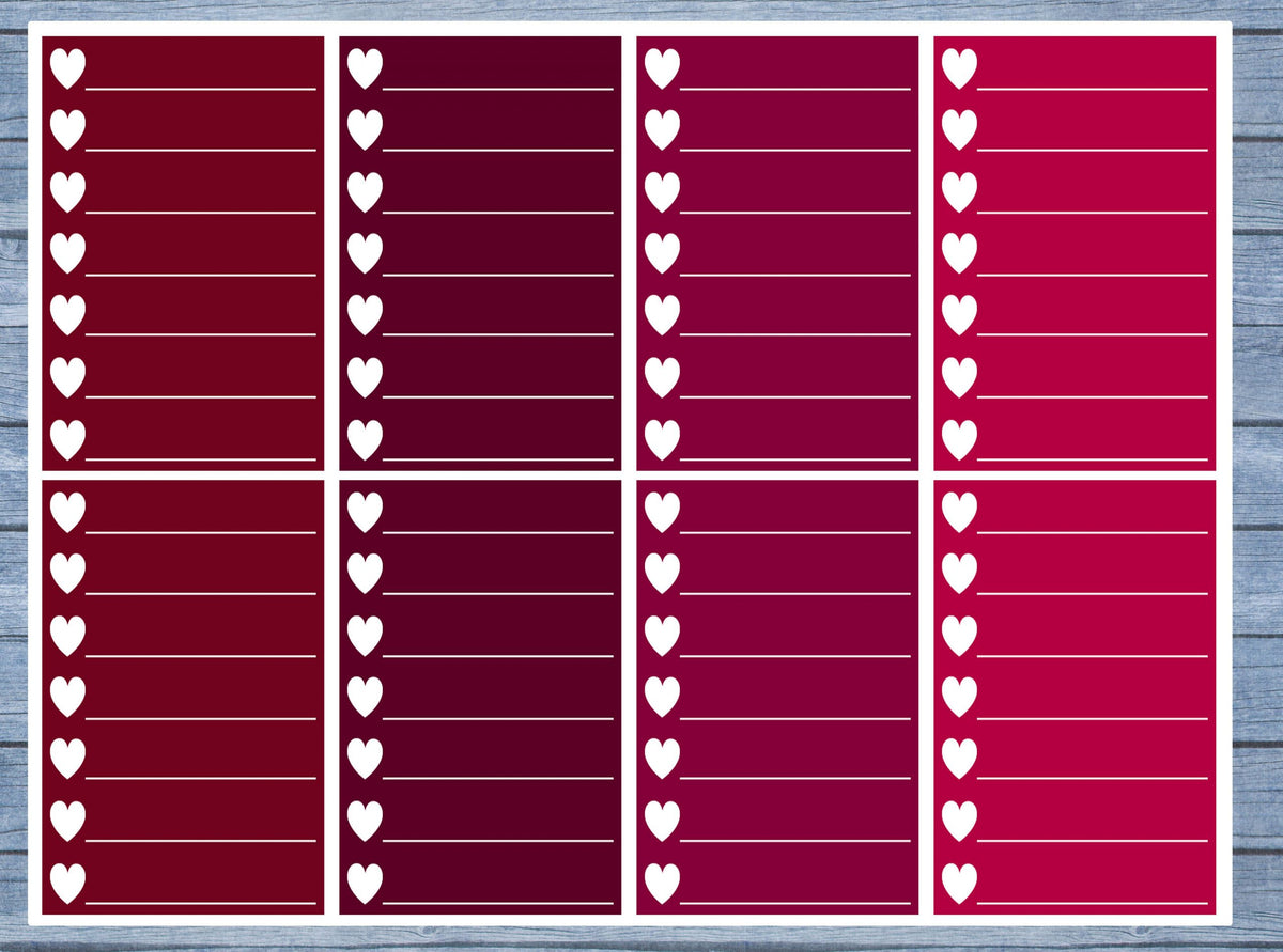 Hearts Lined Full Box Planner Stickers, Full Box Planner Stickers, Functional Planner Stickers, Journal Stickers, Stationary Stickers,