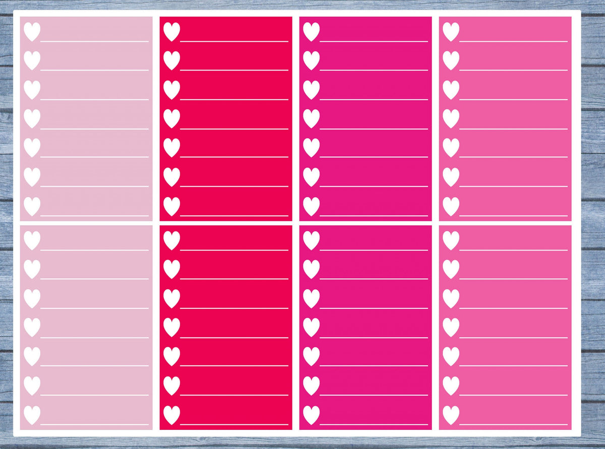 Hearts Lined Full Box Planner Stickers, Full Box Planner Stickers, Functional Planner Stickers, Journal Stickers, Stationary Stickers,