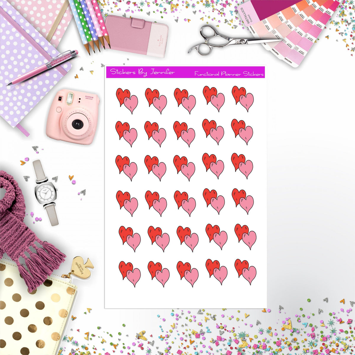 Hearts Stickers, Planner Stickers, Journal Stickers, Functional Planner Stickers, Stationary Stickers