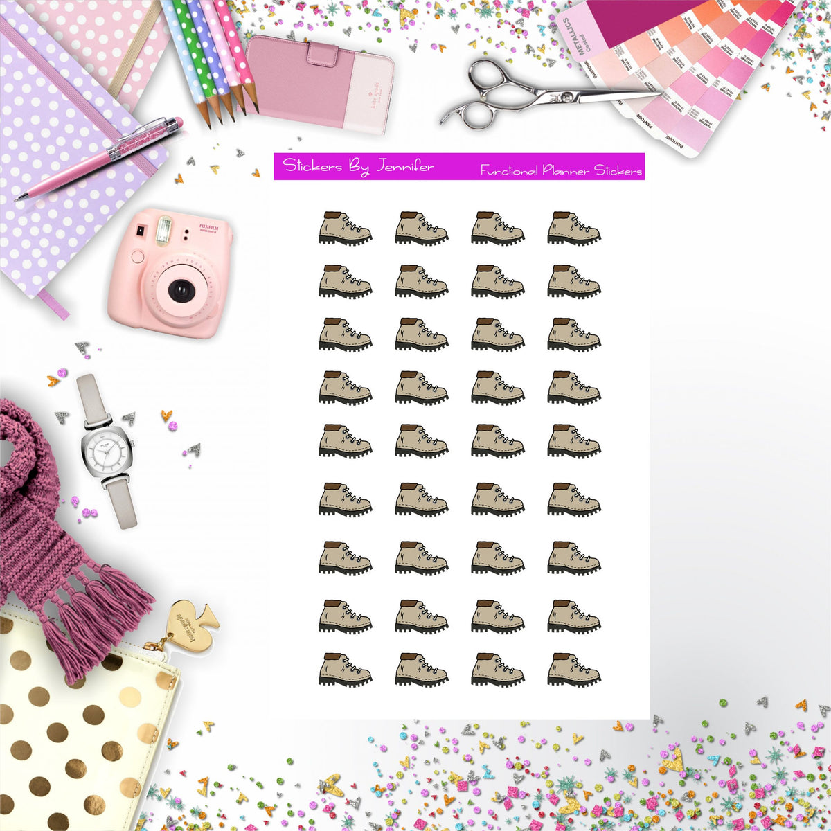 Hiking Boots Stickers, Planner Stickers, Journal Stickers, Functional Planner Stickers, Stationary Stickers
