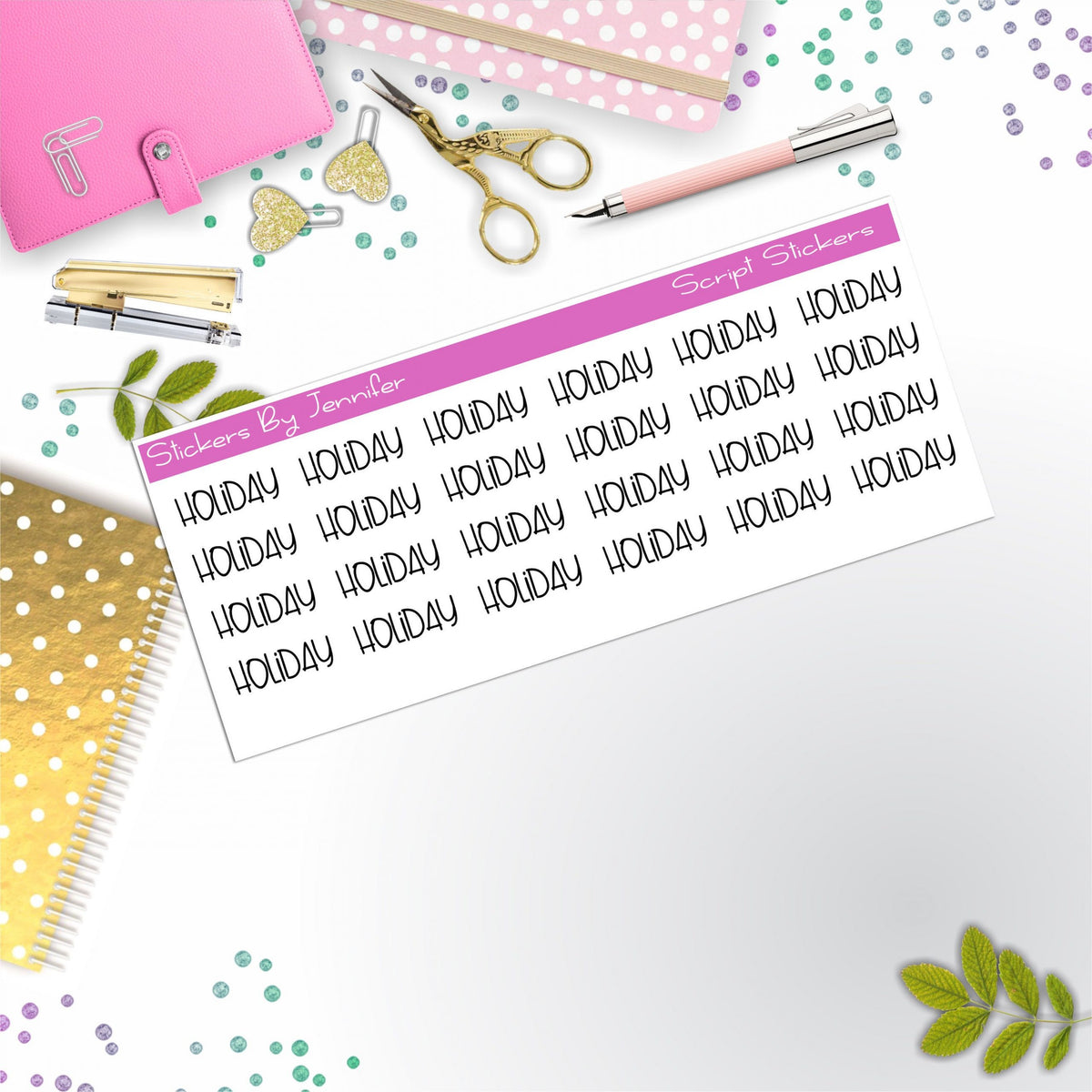 Holiday Script Stickers, Typography Stickers, Planner Stickers