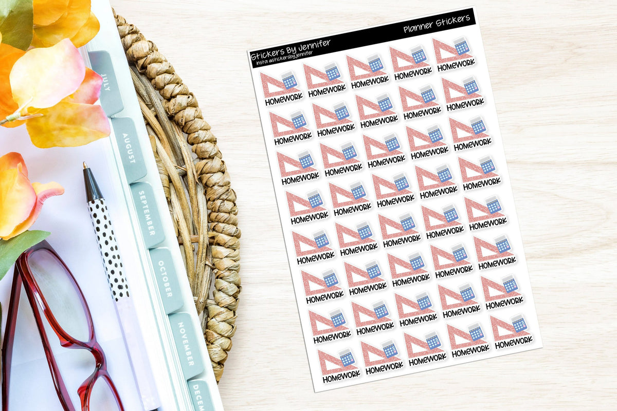 Homework Planner Stickers, Bullet Journal Stickers, Functional Planner Stickers, Stationary Stickers
