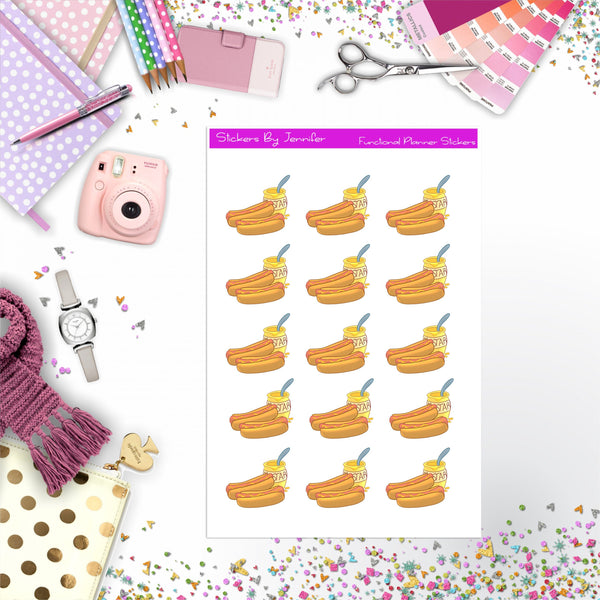 Hot Dogs And Mustard Stickers, Planner Stickers, Journal Stickers, Functional Planner Stickers, Stationary Stickers