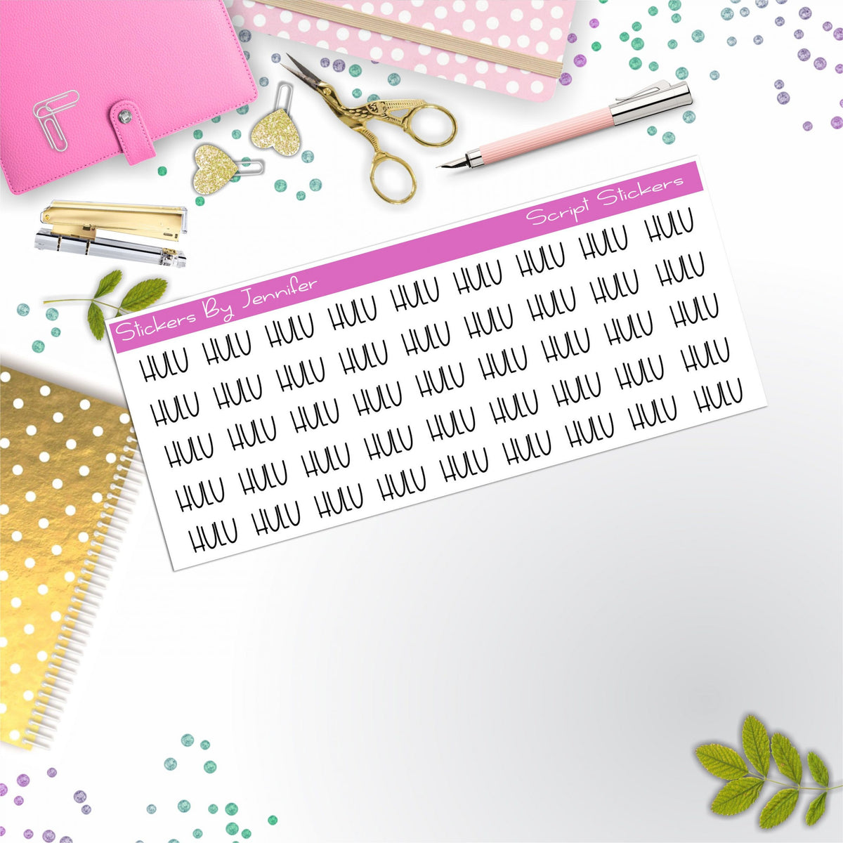 Hulu Script Stickers, Typography Stickers, Planner Stickers