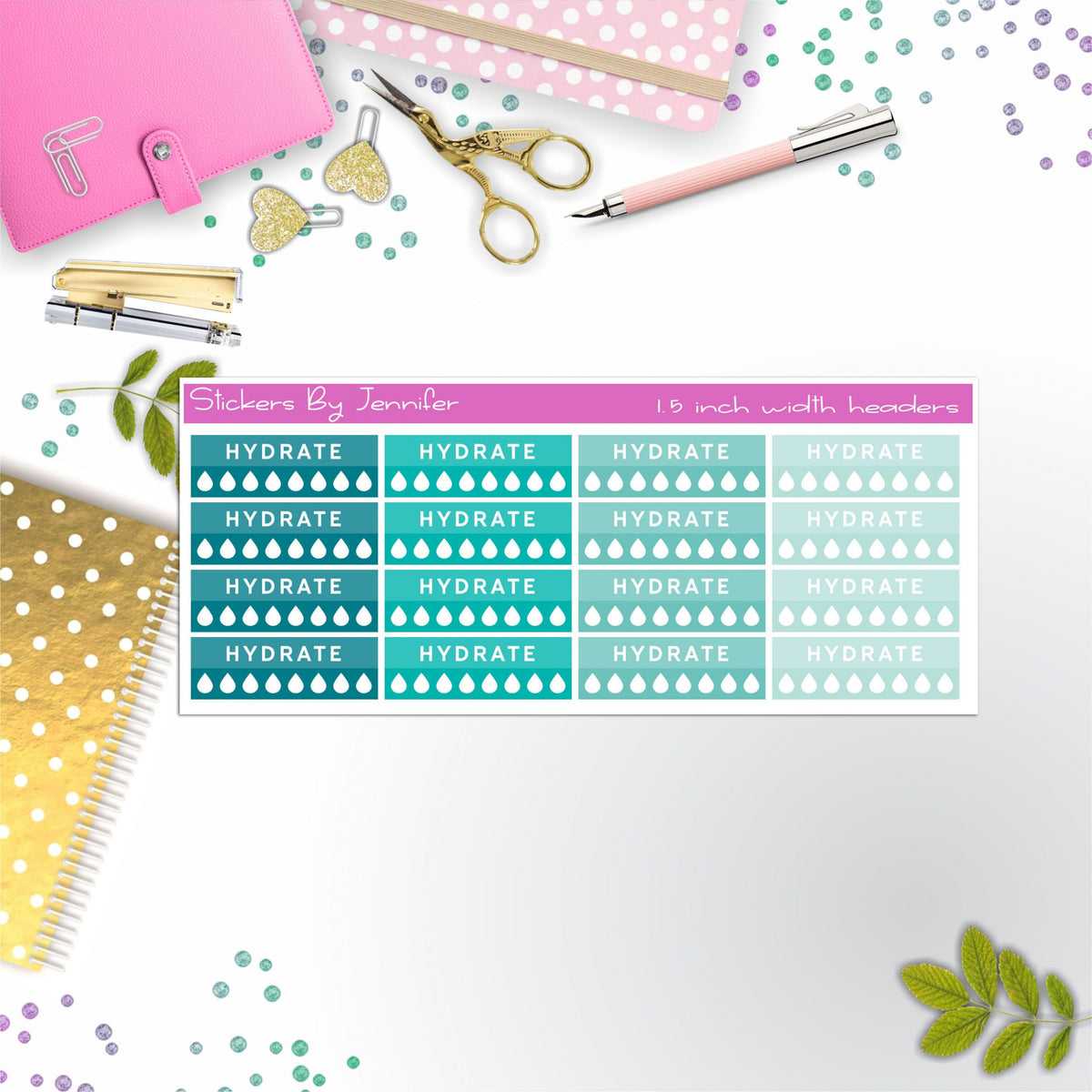 Hydrate Quarter Boxes  Planner Stickers, Journal Stickers, Functional Planner Stickers, Stationary Stickers