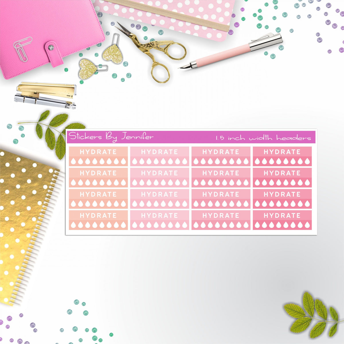 Hydrate Quarter Boxes  Planner Stickers, Journal Stickers, Functional Planner Stickers, Stationary Stickers