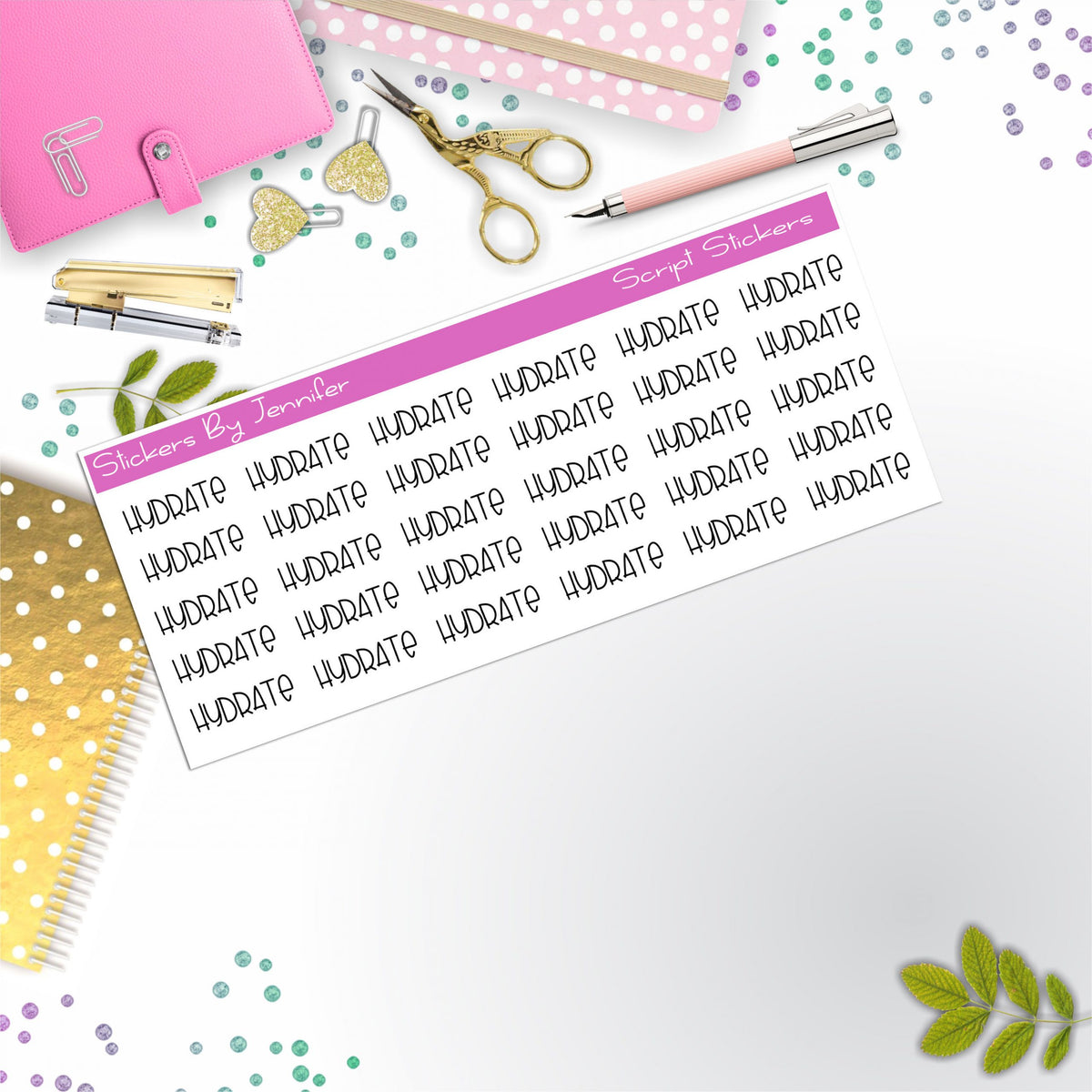 Hydrate Script Stickers, Typography Stickers, Planner Stickers