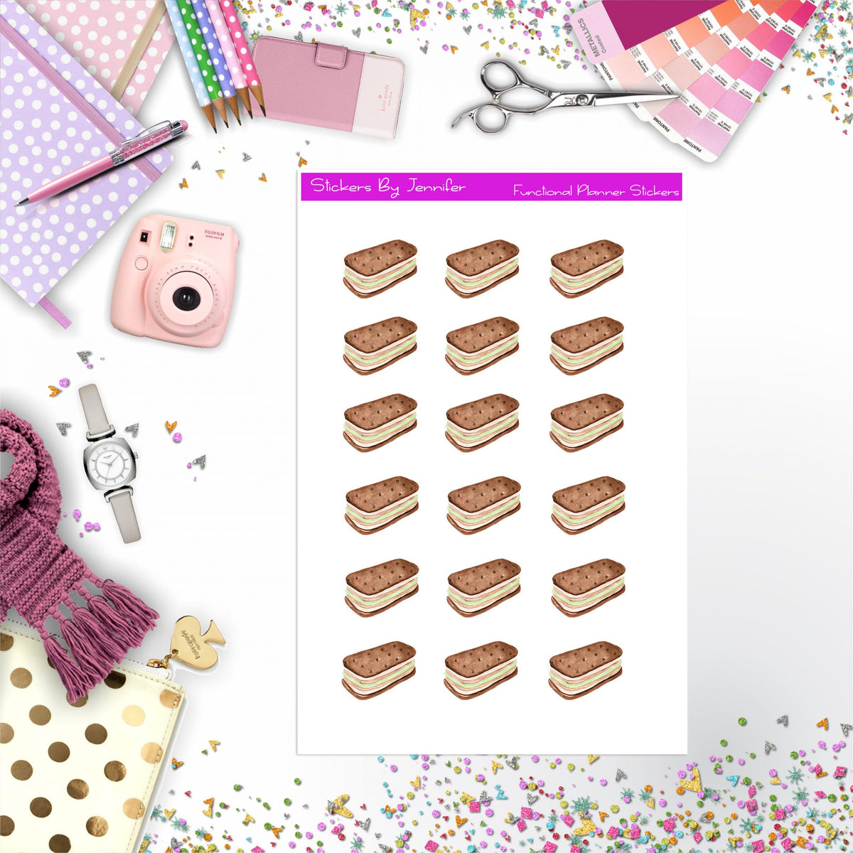 Ice Cream Sandwich Stickers, Planner Stickers, Journal Stickers, Functional Planner Stickers, Stationary Stickers