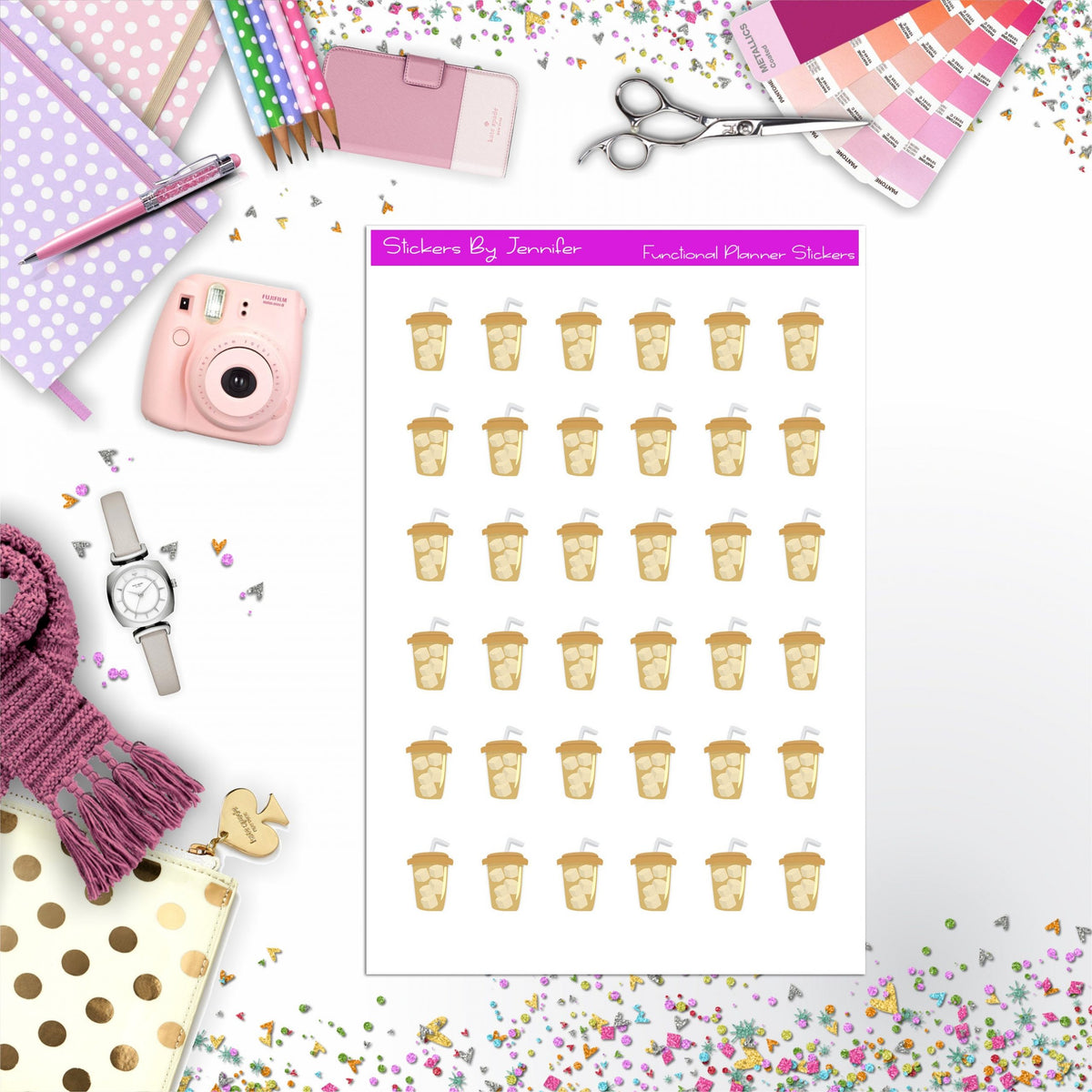 Iced Coffee Stickers, Planner Stickers, Journal Stickers, Functional Planner Stickers, Stationary Stickers