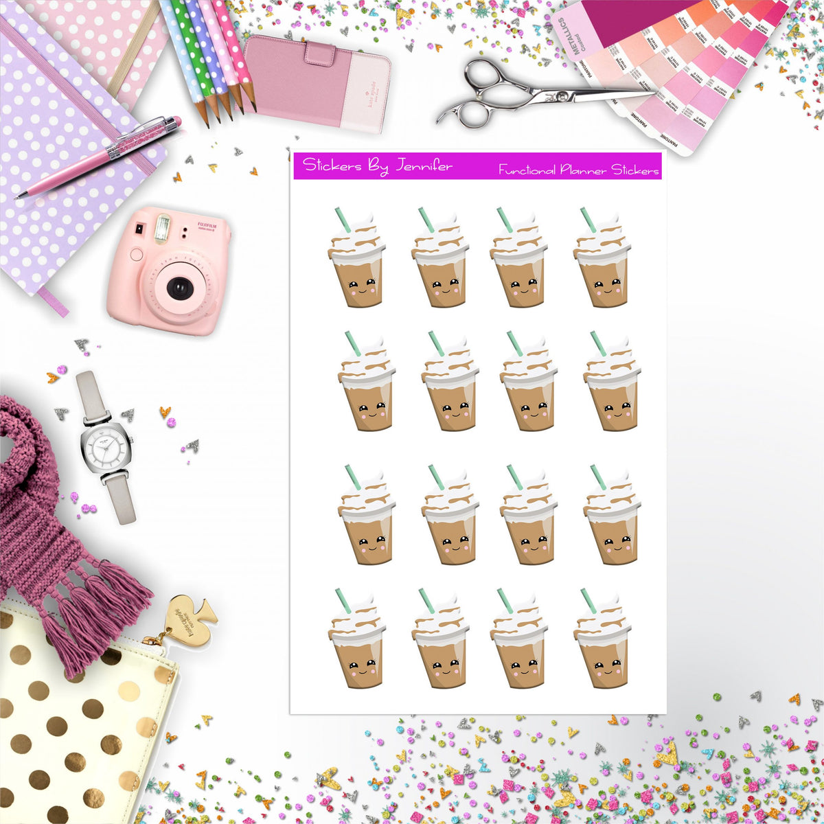 Iced Latte Stickers, Planner Stickers, Journal Stickers, Functional Planner Stickers, Stationary Stickers