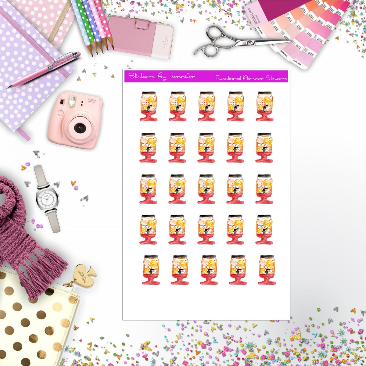 Iced Tea  Stickers, Planner Stickers, Journal Stickers, Functional Planner Stickers, Stationary Stickers