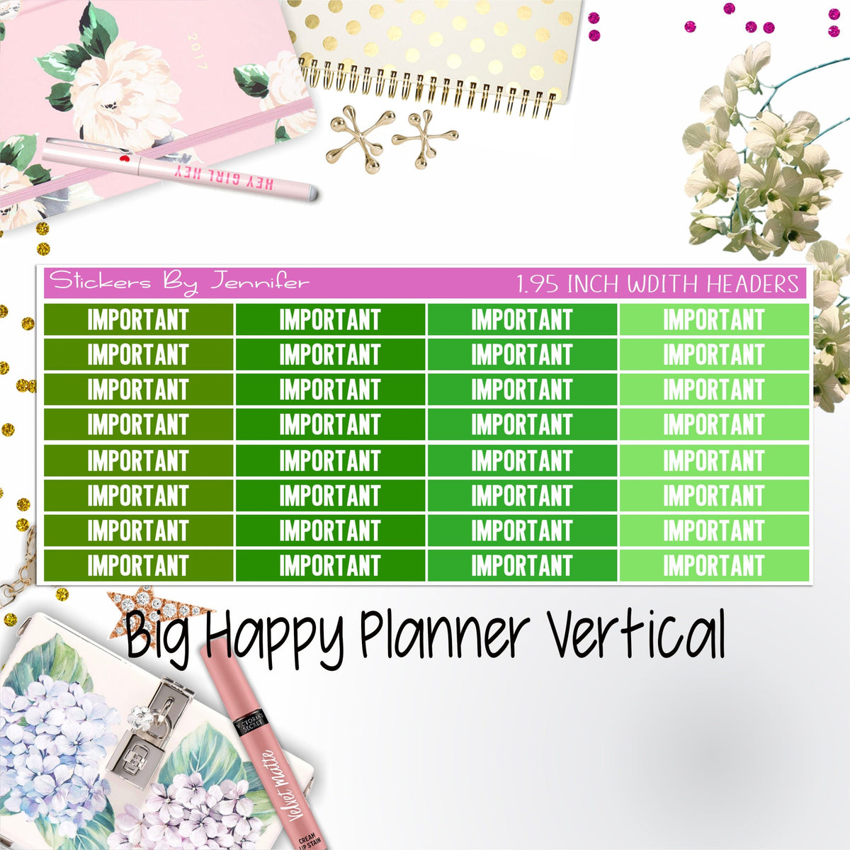 Important Headers 1.95 inch Width 159 for Big Happy Planner Vertical Planner Stickers