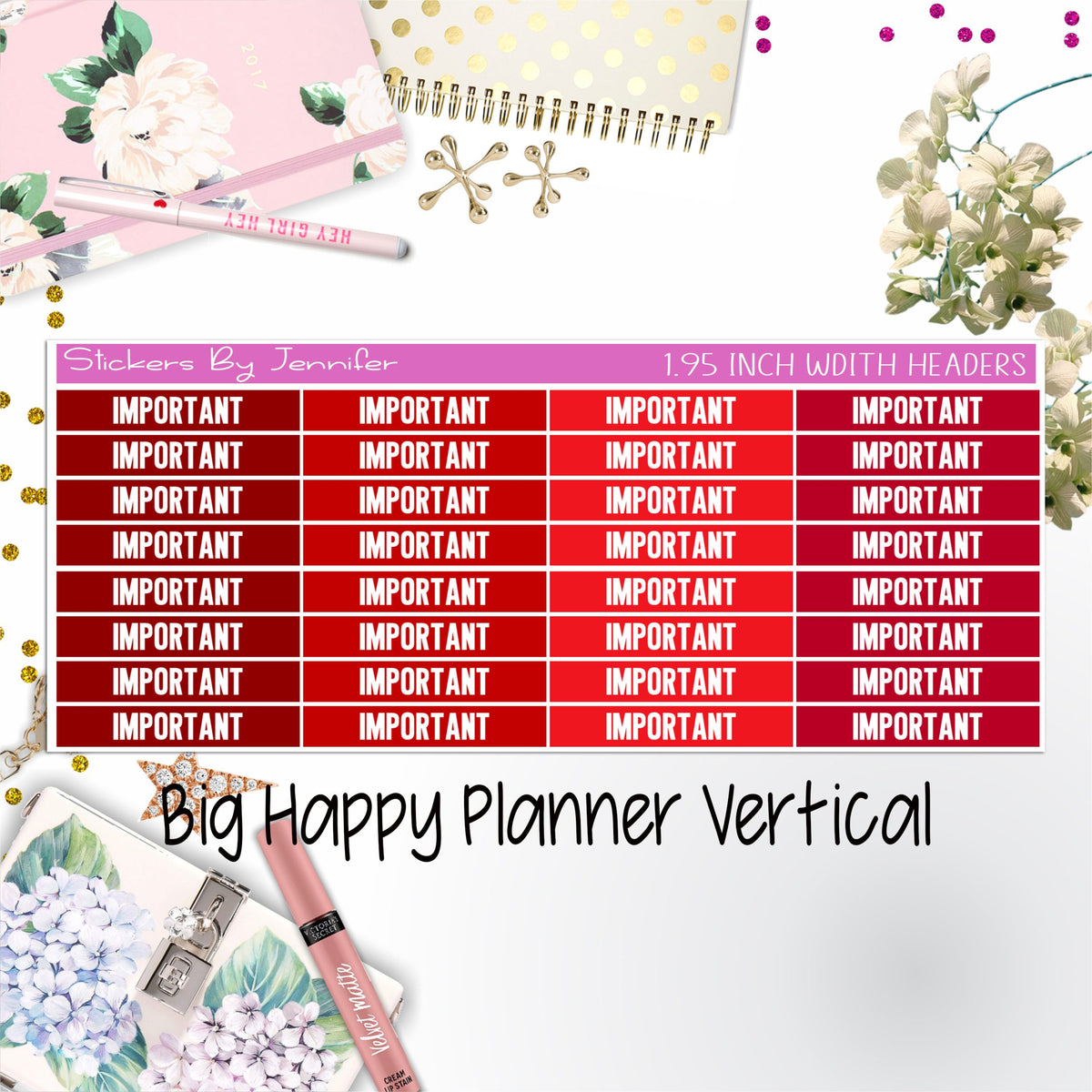 Important Headers 1.95 inch Width 164 for Big Happy Planner Vertical Planner Stickers