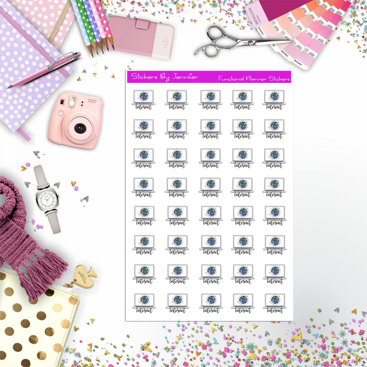 Internet Icon Planner Stickers, Bullet Journal Stickers, Functional Planner Stickers, Stationary Stickers