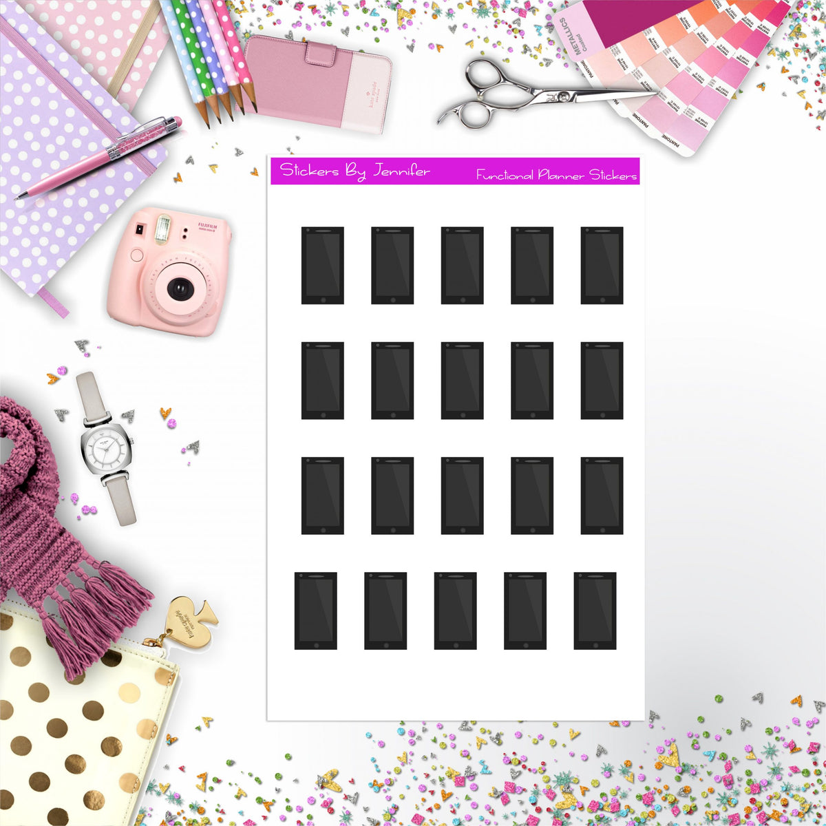 iPhone/Smartphone Stickers, Planner Stickers, Journal Stickers, Functional Planner Stickers, Stationary Stickers