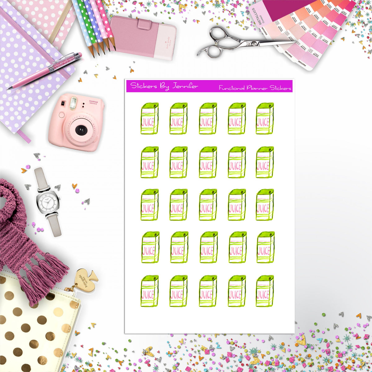 Juice Box  Stickers, Planner Stickers, Journal Stickers, Functional Planner Stickers, Stationary Stickers