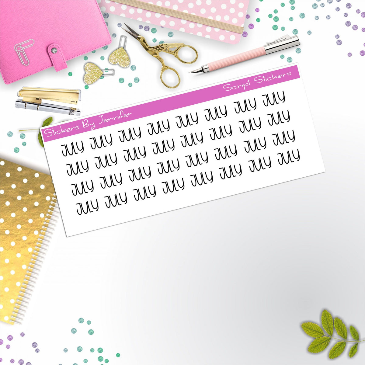 July Script Stickers, Typography Stickers, Planner Stickers