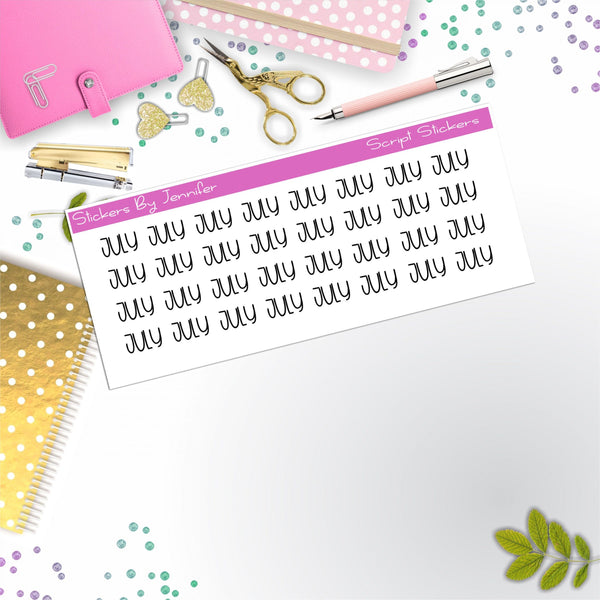 July Script Stickers, Typography Stickers, Planner Stickers