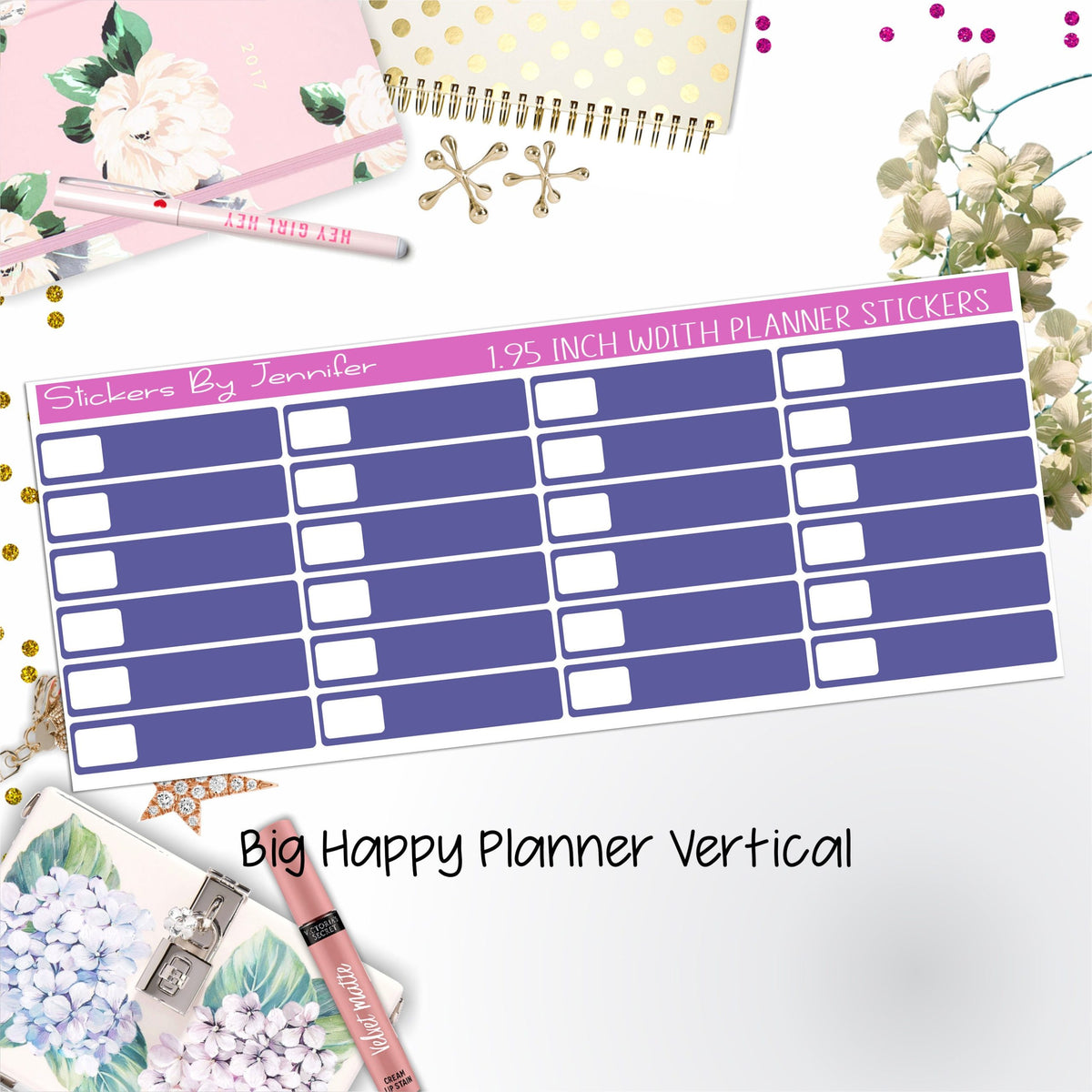 Labels 1.95 inch Width Quarter Boxes 502 for Big Happy Planner Vertical Planner Stickers