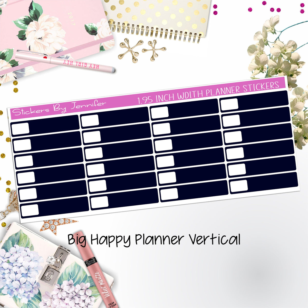 Labels 1.95 inch Width Quarter Boxes 507 for Big Happy Planner Vertical Planner Stickers