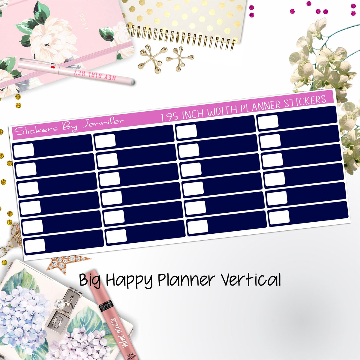 Labels 1.95 inch Width Quarter Boxes 508 for Big Happy Planner Vertical Planner Stickers
